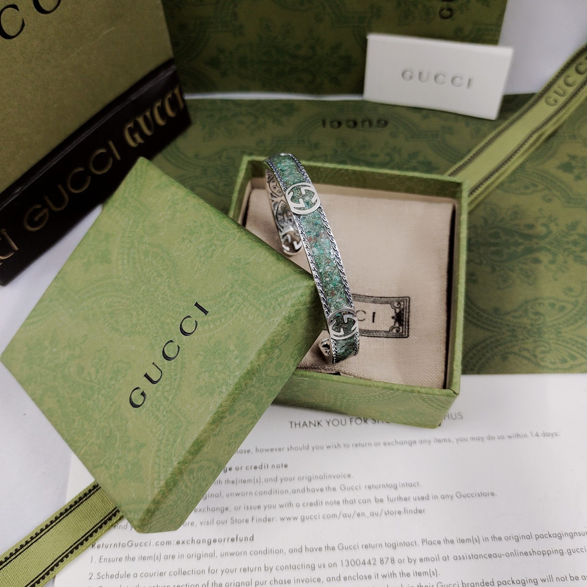 𝐆𝐮𝐜𝐜𝐢 Interlocking Light Sapphire Enamel Bracelet