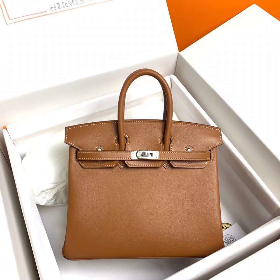 Birkin 25cm ck37 gold brown gold buckle silver buckle Original swift calfskin top craftsmanship beeswax thread handmade
