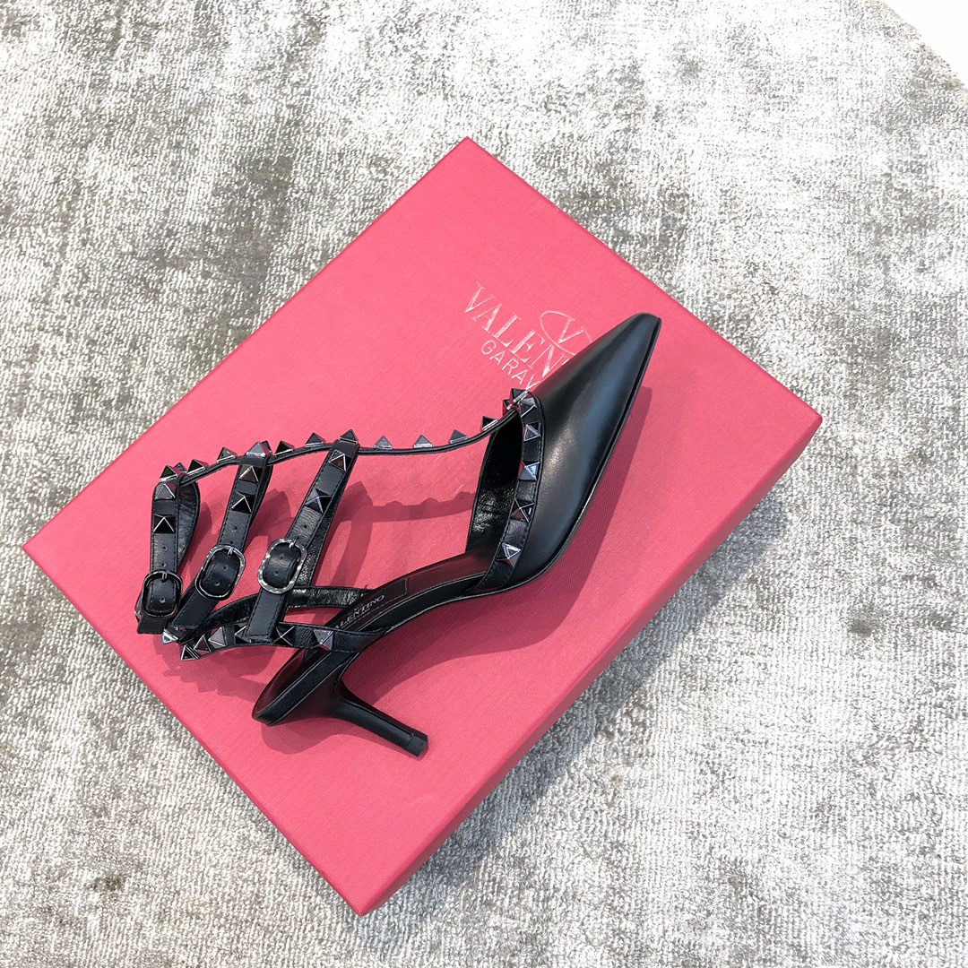 Valentino VT Collection Triple Strap Mid Heel 6.5cm Black