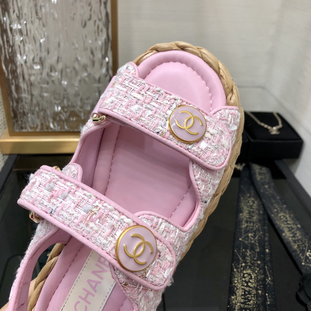 CHANEL 2023 spring and summer latest woven velcro sandals Japan imported woven materials