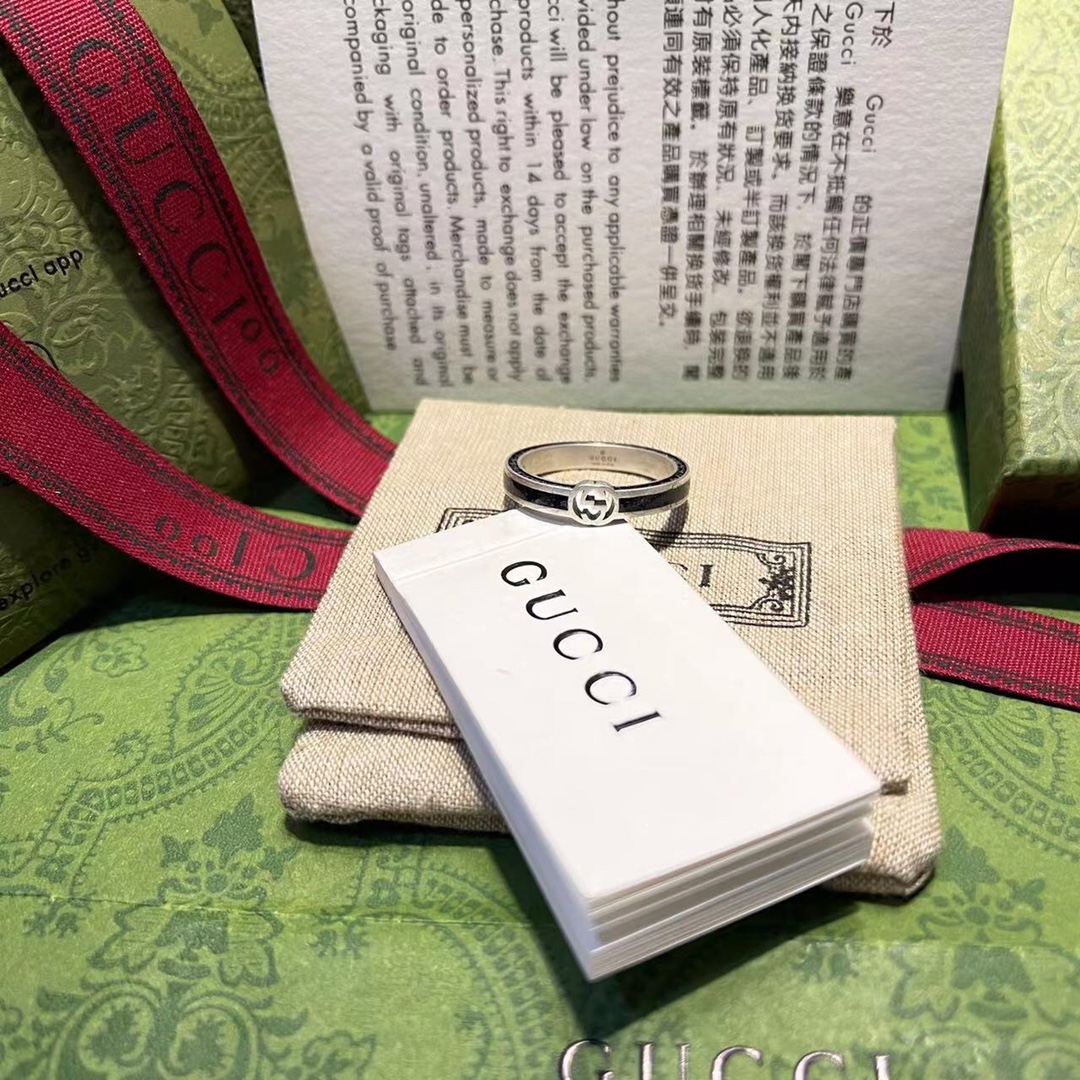 𝐆𝐮𝐜𝐜𝐢 Black Marble Wide Narrow Couple Matching Ring