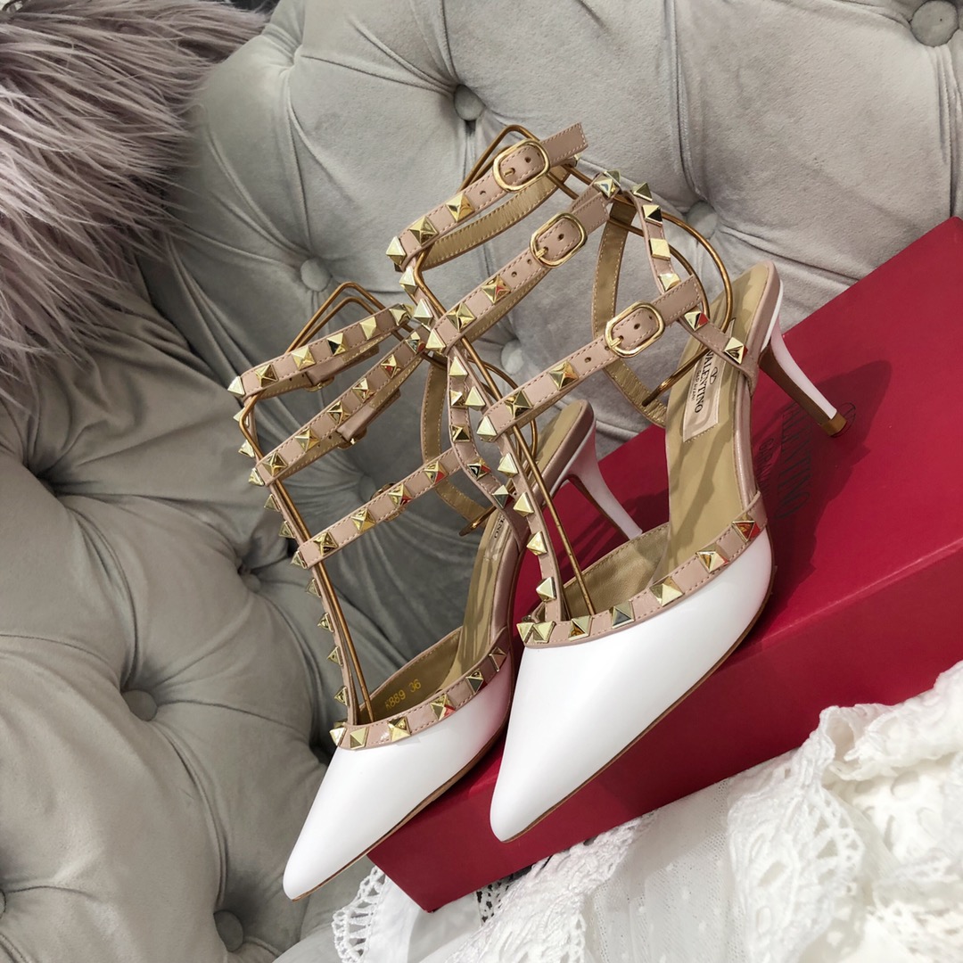 【Valentino】Valentino Valentino top version matte white 3 strap 6.5cm high heels