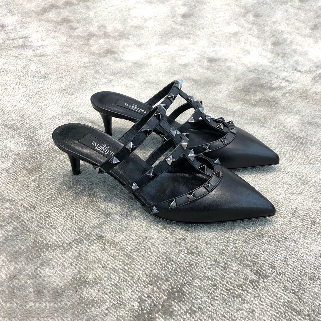 Valentino VT Collection Triple Strap Mid Heel Drag 6.5CM Black