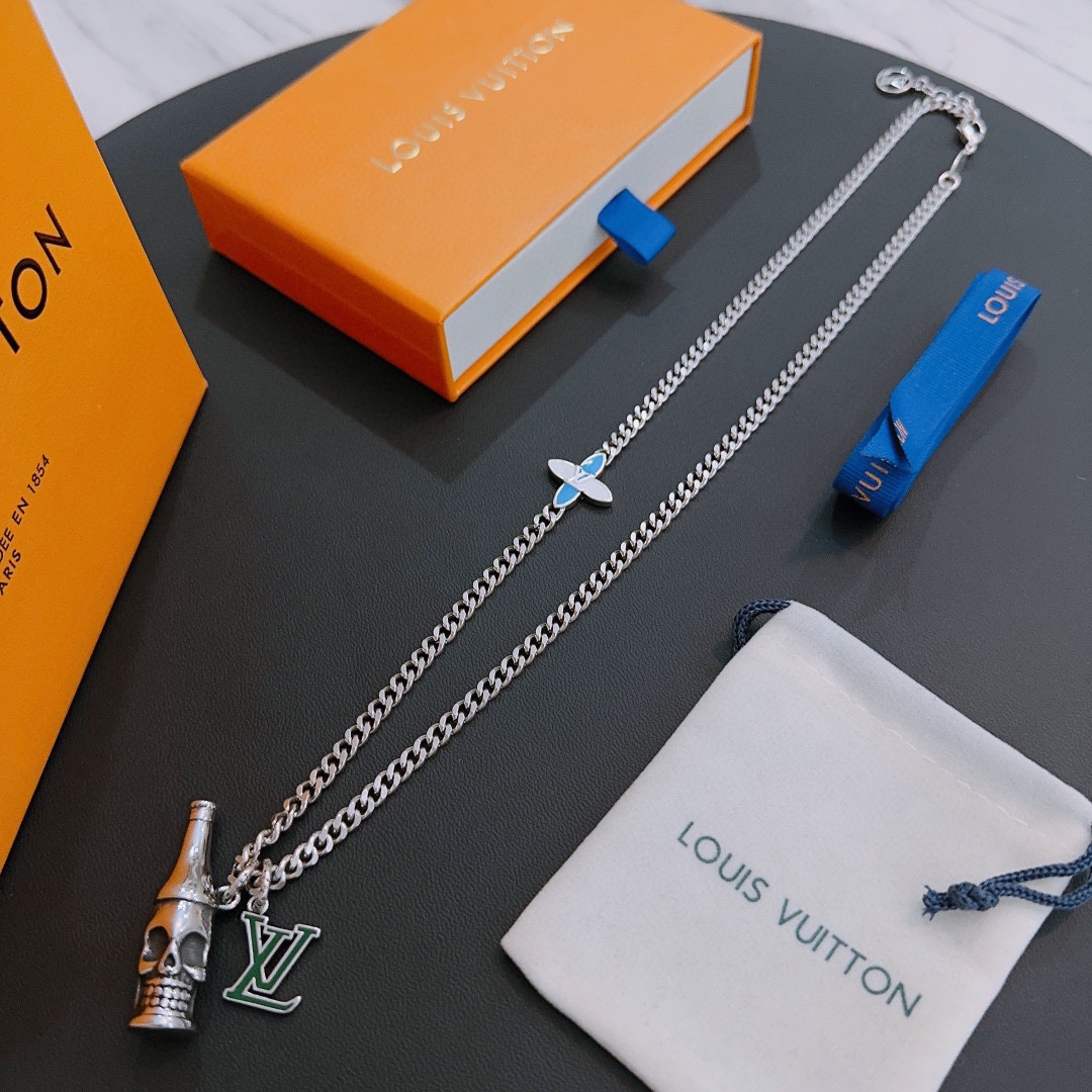 Louis Vuitton Rockabilly punk thai silver vintage silver necklace for couples with 60cm adjustable length