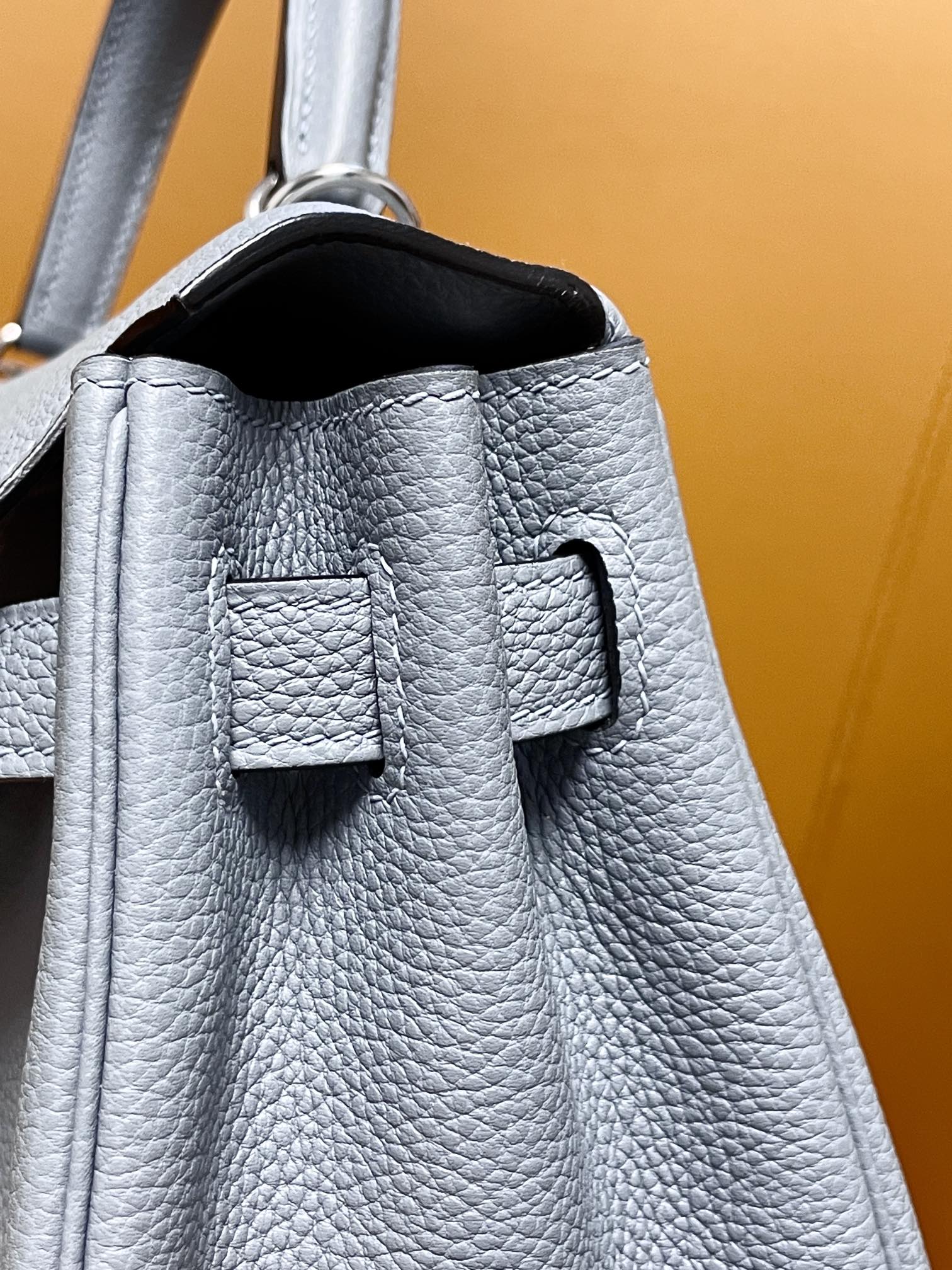 Kelly28 inseam j7 linen blue togo leather silver buckle