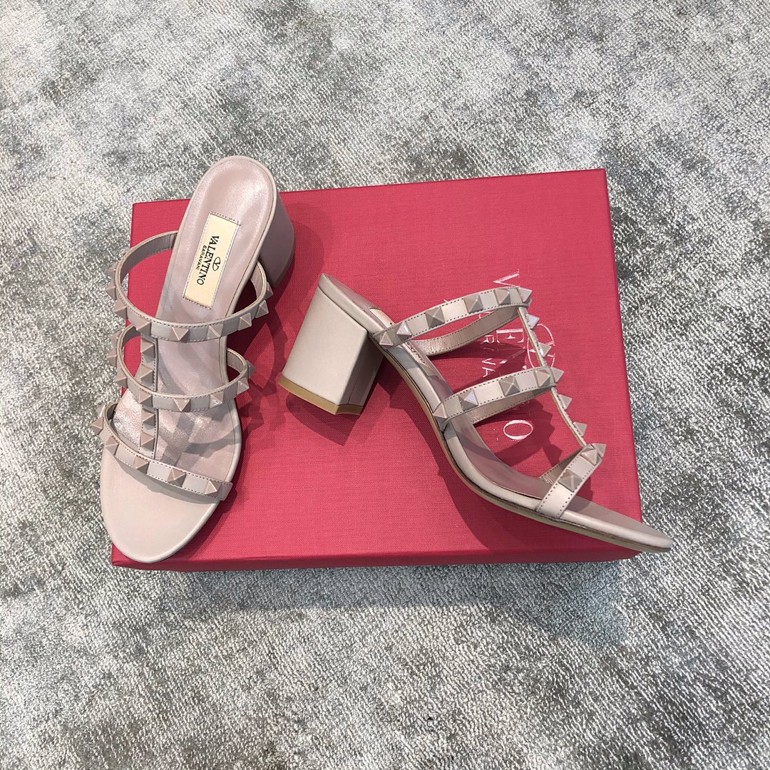 Valentino VT Collection Triple Strap Chunky Heel 6cm Full Nude