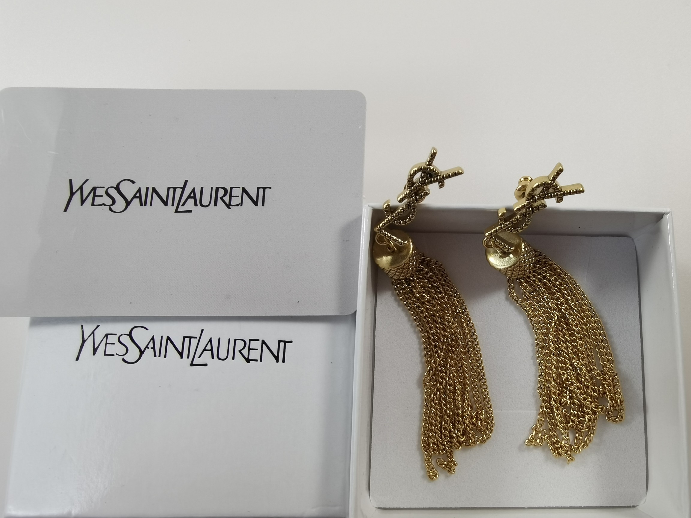 Saint Laurent YSL Tassel Chain Clause Ear Clap Stud Earrings