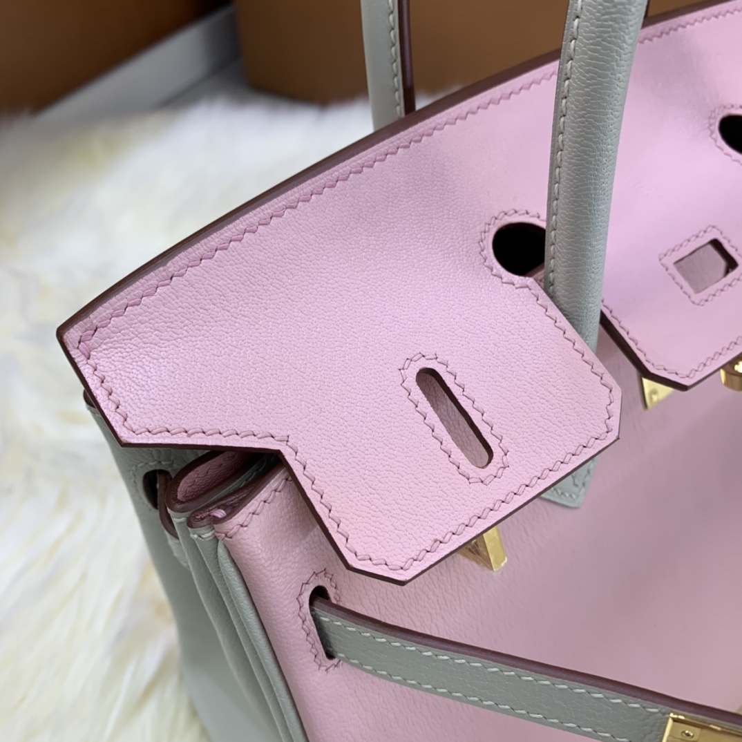 Birkin 25cm swift leather 3Q powder ➕ pearl grey gold buckle