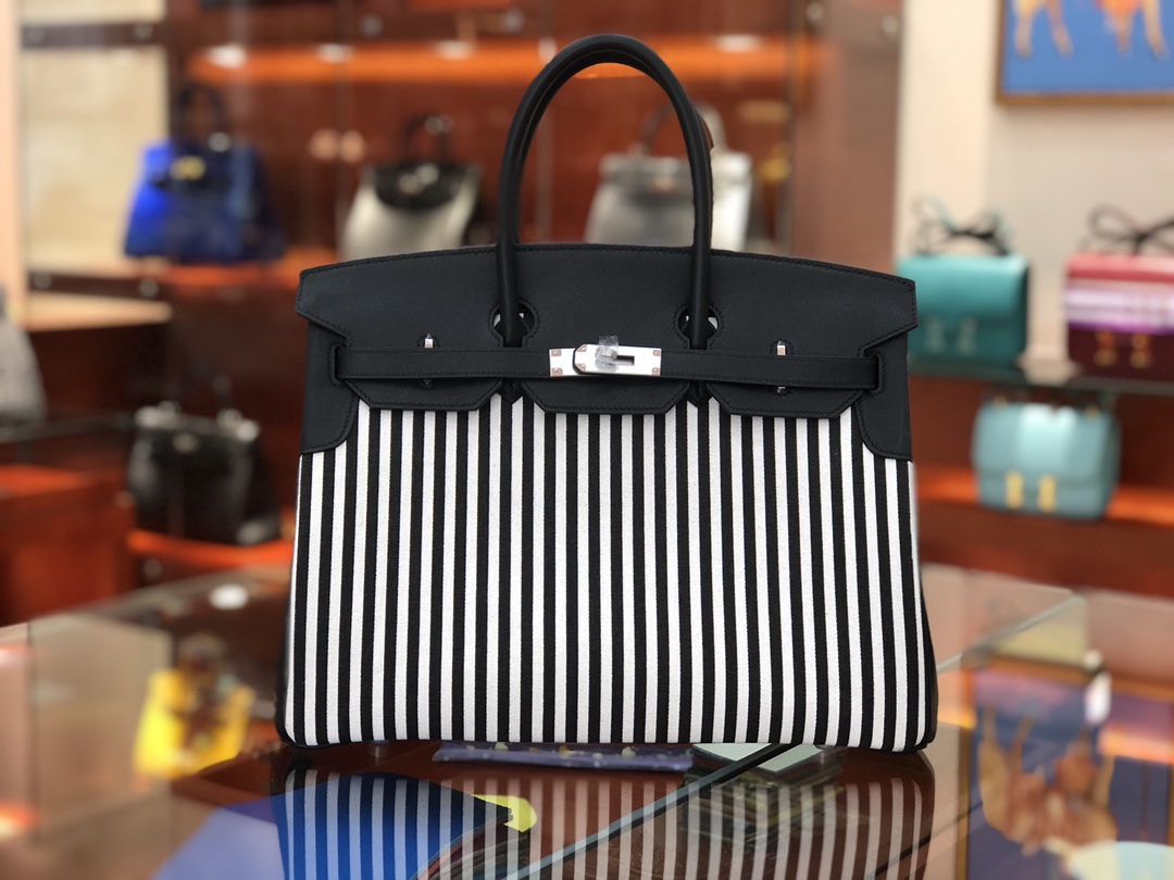 Birkin Riga 30cm swift leather spell imported canvas top handmade! Counter quality!