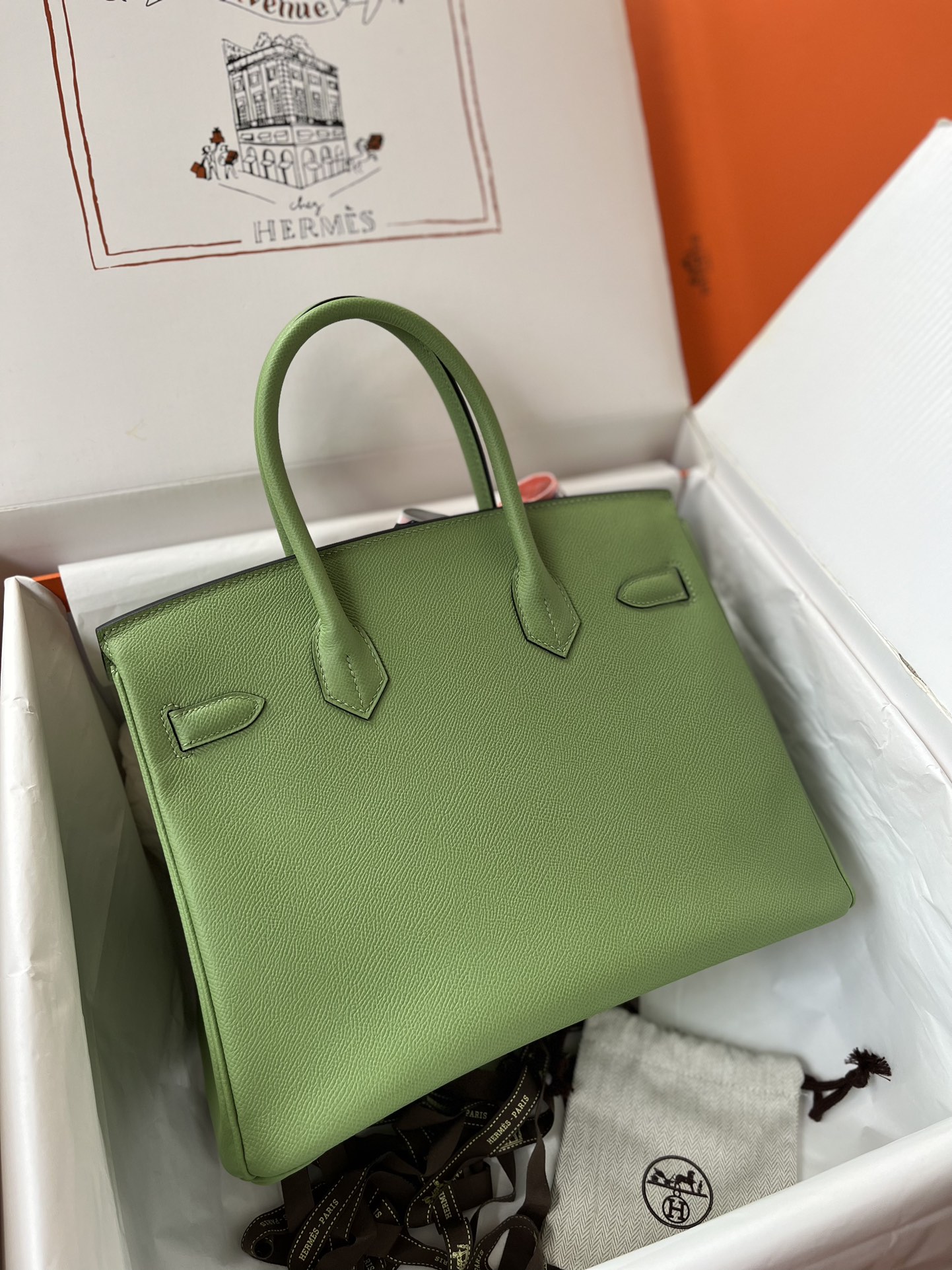 Birkin 30cm avocado green gold buckle Imported epsom leather hand sewn real shot visible to the naked eye quality