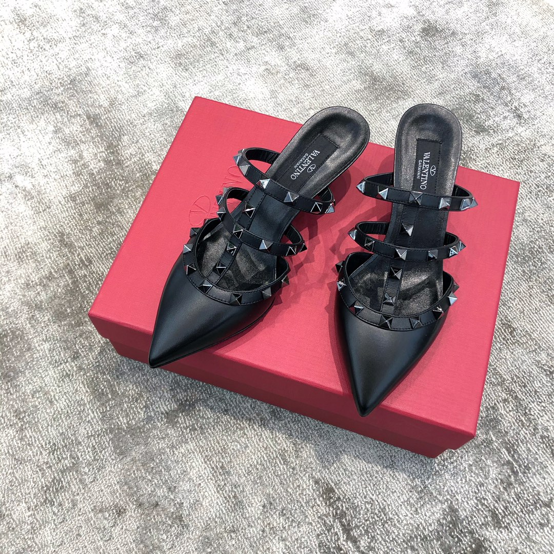 Valentino VT Collection Triple Strap Mid Heel Drag 6.5CM Black