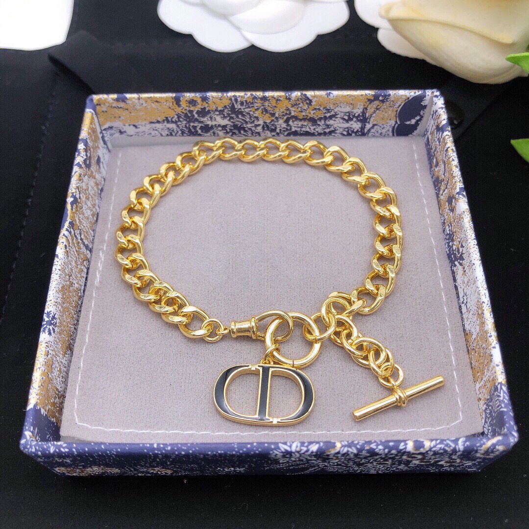 Dior CD Alphabet Drop Oil Black Vintage Bracelet