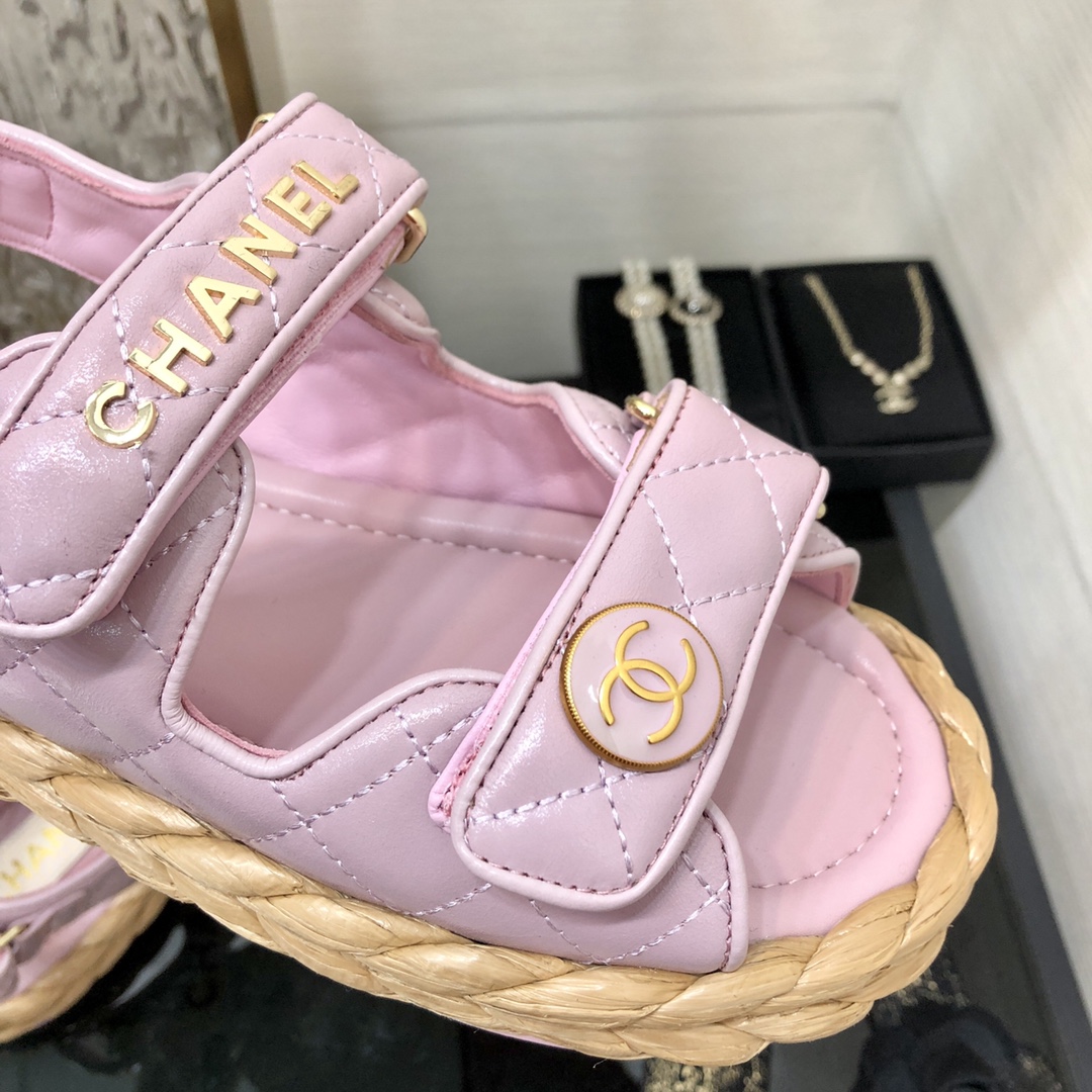 CHANEL 2023 spring and summer latest woven velcro sandals Japan imported woven materials