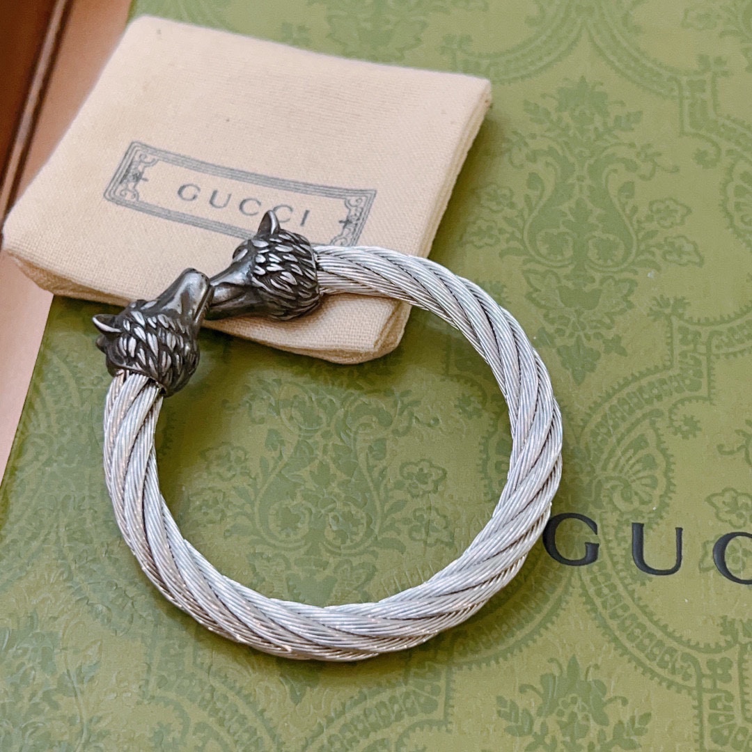 𝐆𝐮𝐜𝐜𝐢 Anger Forest series double G classic series retro silver bracelet