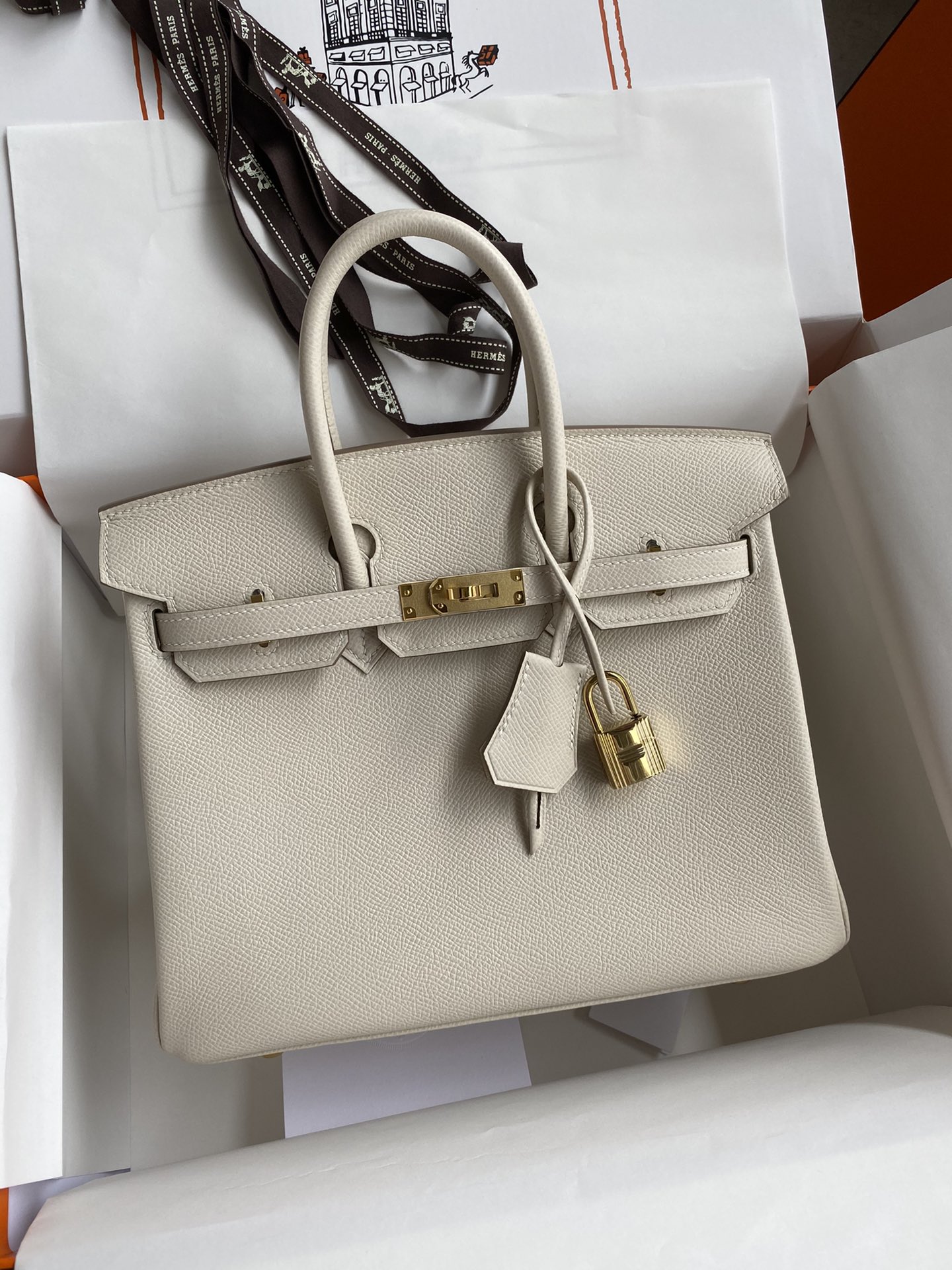 Birkin 25cm Epsom Leather Milkshake White Gold Buckle
