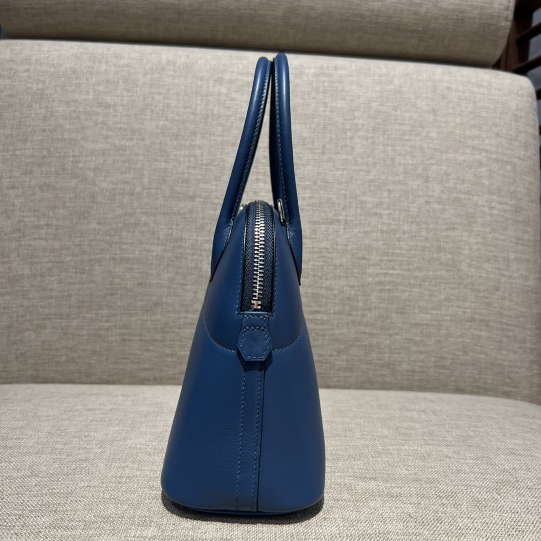 Bolide27cm R2 onyx blue, goatskin, handmade, beeswax thread stitching