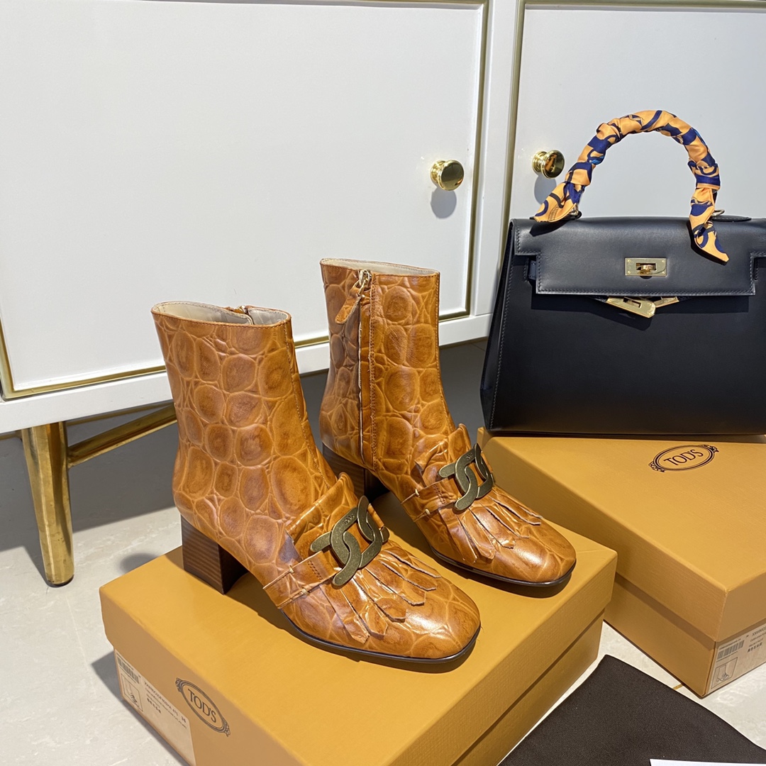 TOD'S 𝙏𝙊𝘿𝙎 Todds Thick heel short boots 2020 autumn and winter new women's shoes ladies cowhide fashion ankle boots