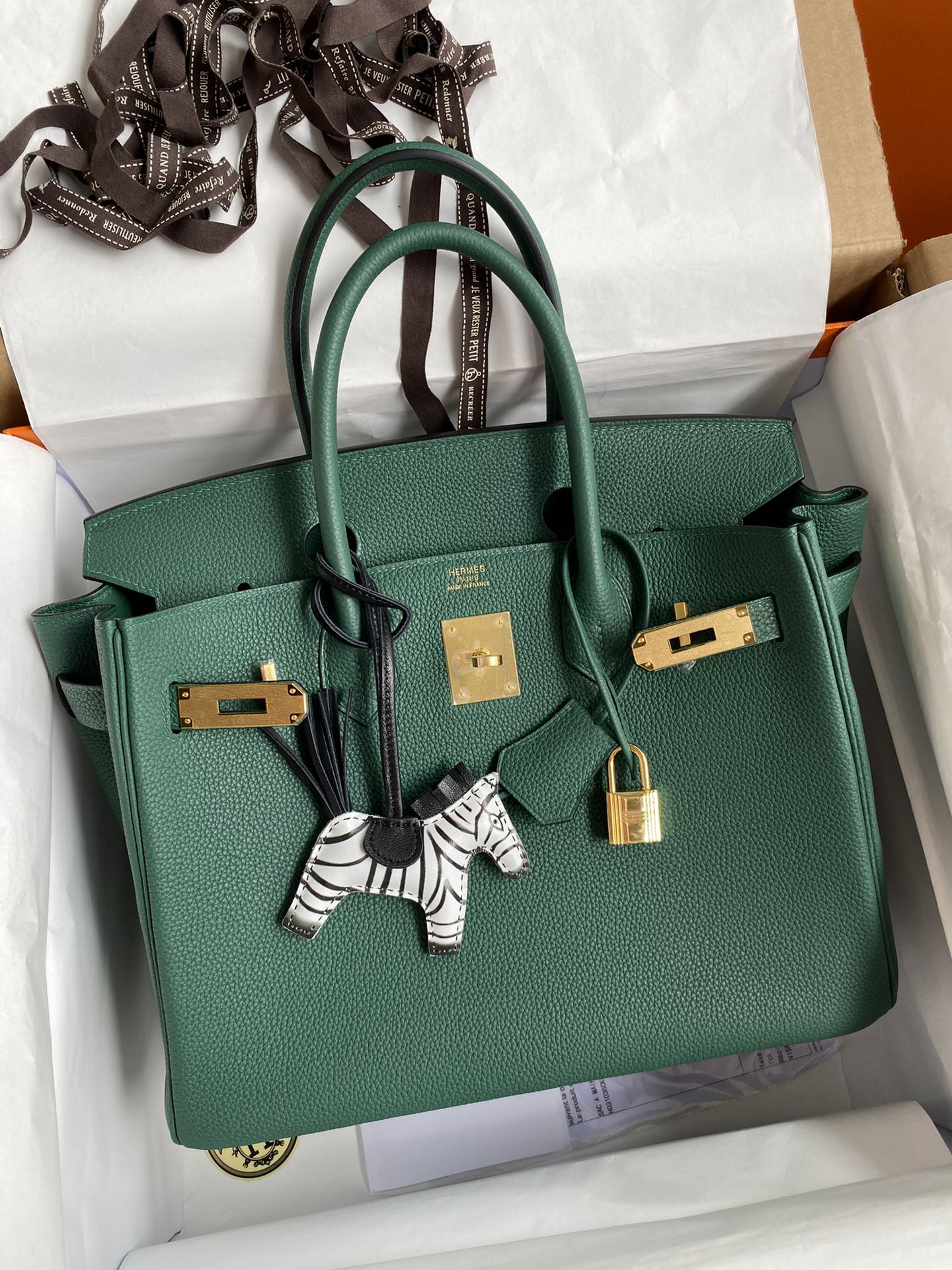Birkin 25/30/35cm imported Togo leather peacock green gold buckle