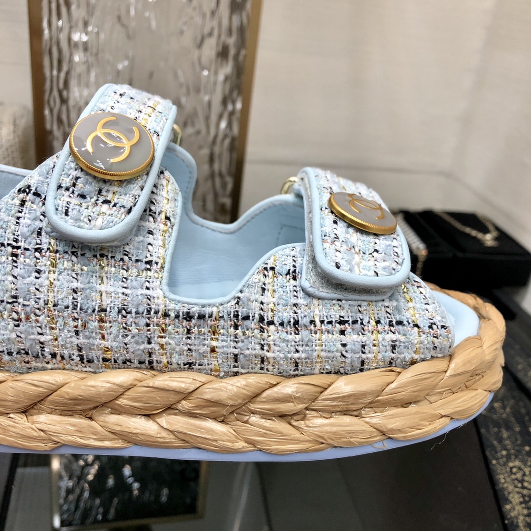 CHANEL 2023 spring and summer latest woven velcro sandals Japan imported woven materials