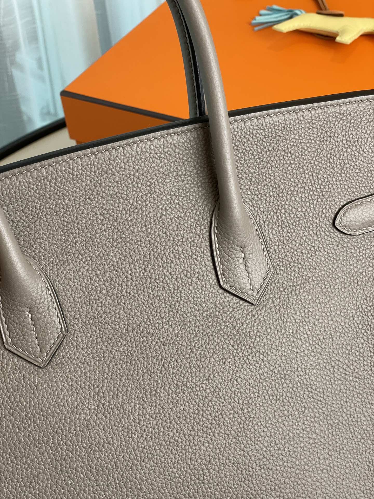 Bk35 asphalt grey togo leather with denim blue matte silver buckle