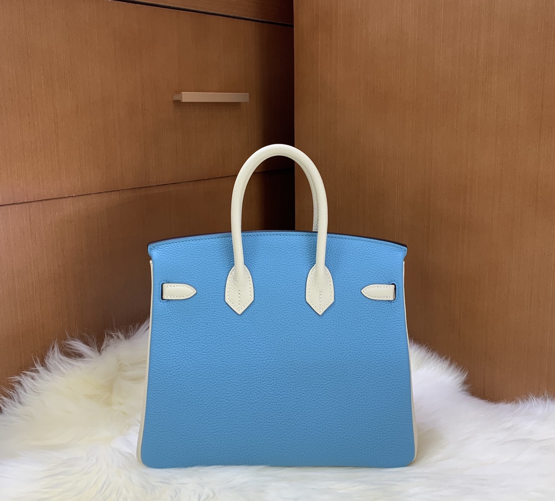 Birkin 25cm togo leather Northern blue ➕ milkshake white Silver buckle