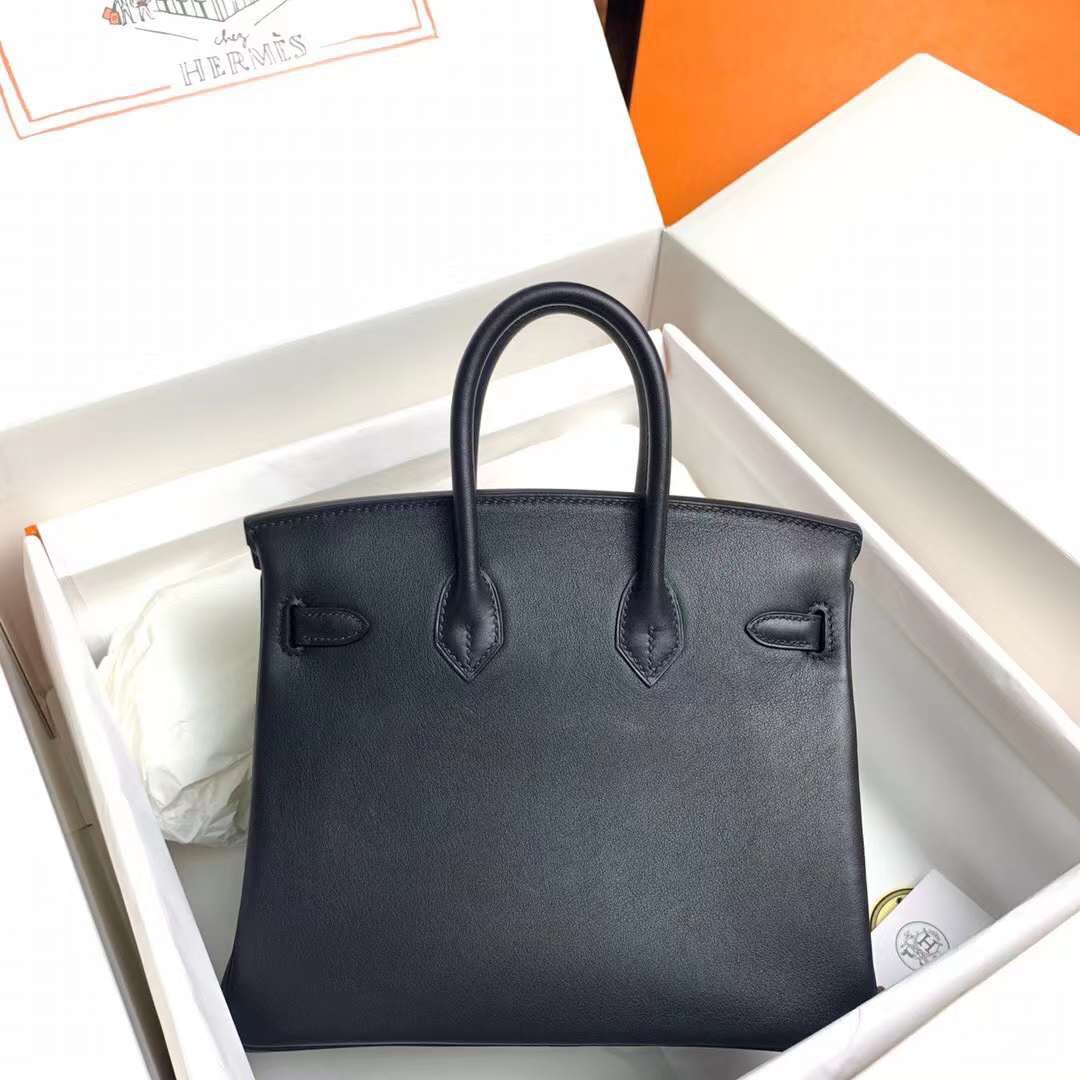 Birkin 25cm black gold buckle silver buckle Original swift calfskin top craftsmanship beeswax thread handmade