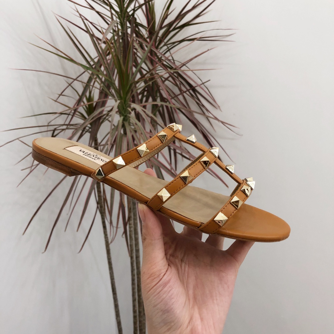 【Valentino】Valentino top version matte orange 3 strap flat slippers