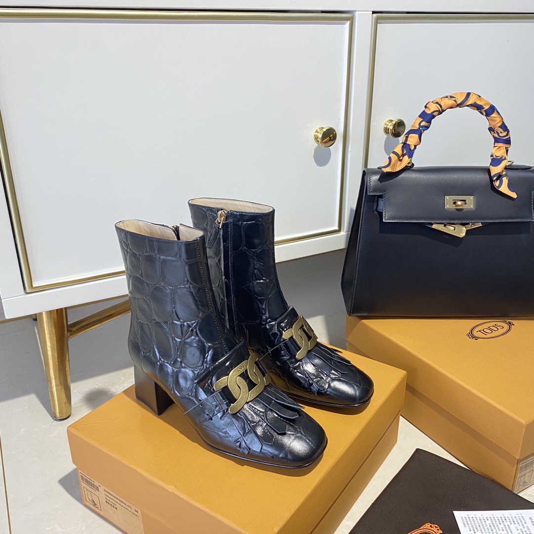 TOD'S 𝙏𝙊𝘿𝙎 Todds Thick heel short boots 2020 autumn and winter new women's shoes ladies cowhide fashion ankle boots