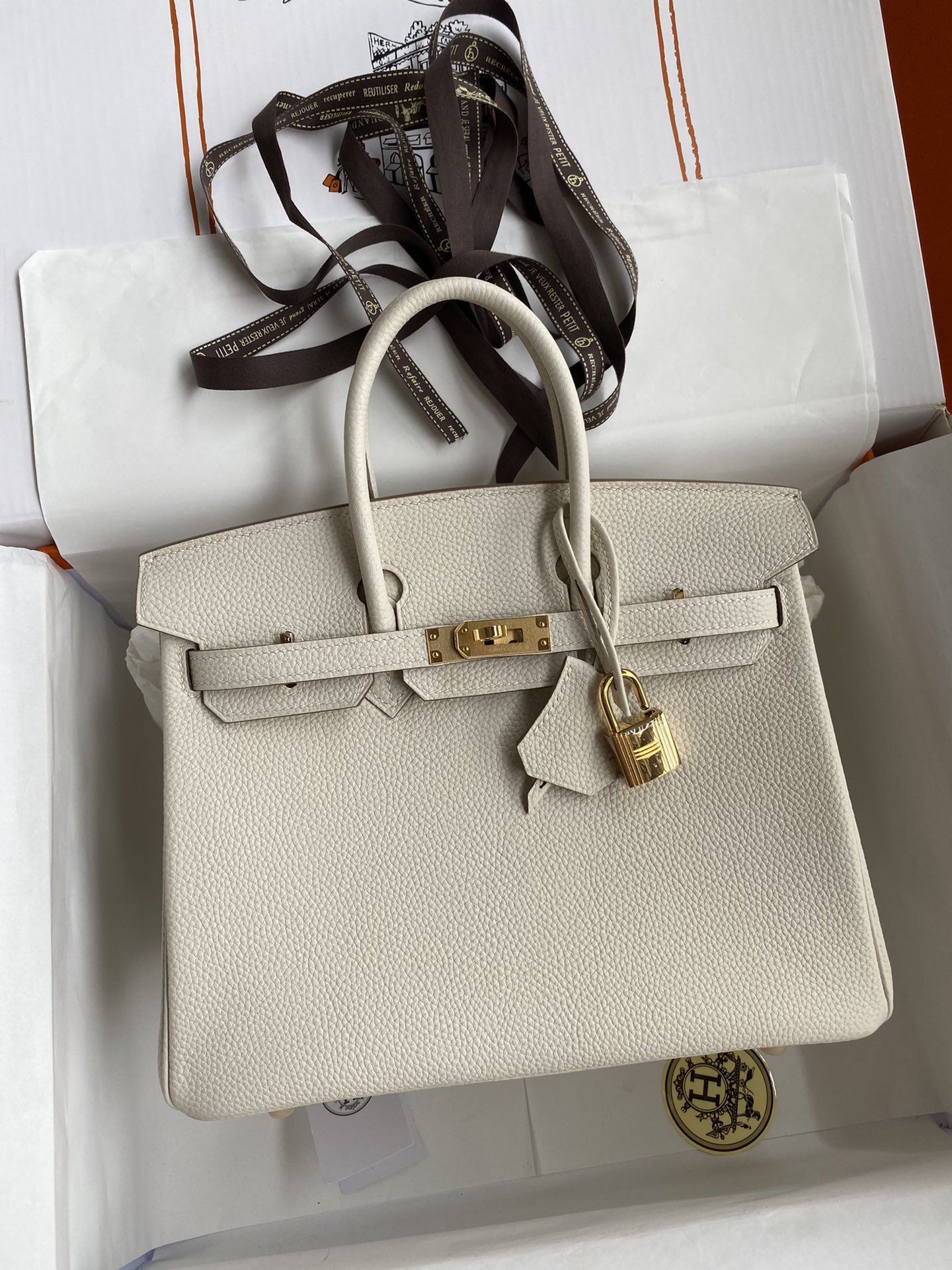 Birkin 25/30/35cm imported Togo leather milkshake white gold buckle