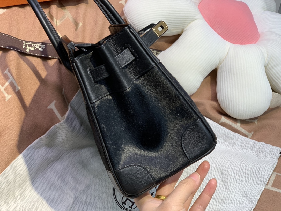 birkin25cm Imported fetal cow hair ➕ Black swift Full handmade gold buckle
