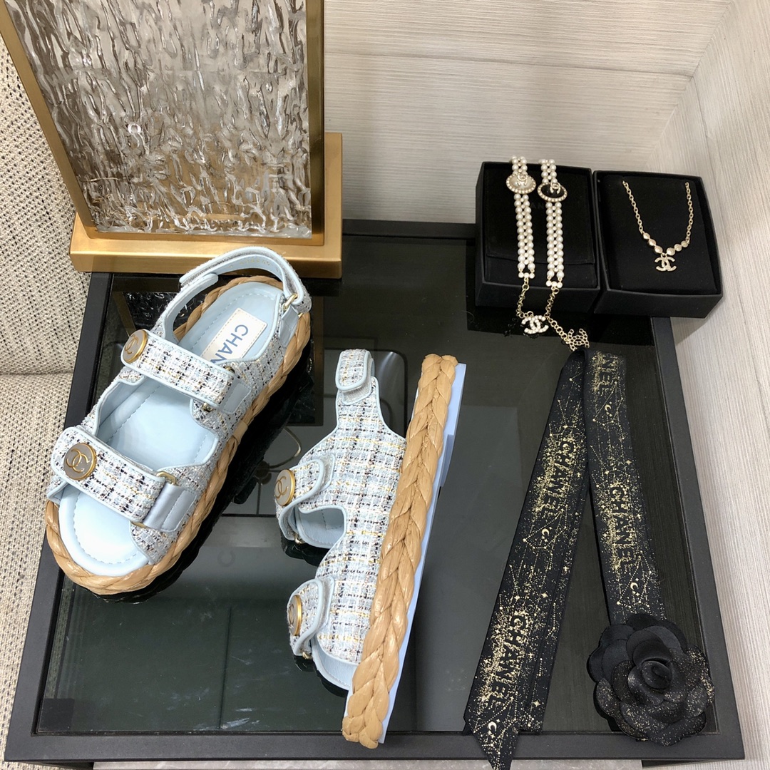 CHANEL 2023 spring and summer latest woven velcro sandals Japan imported woven materials