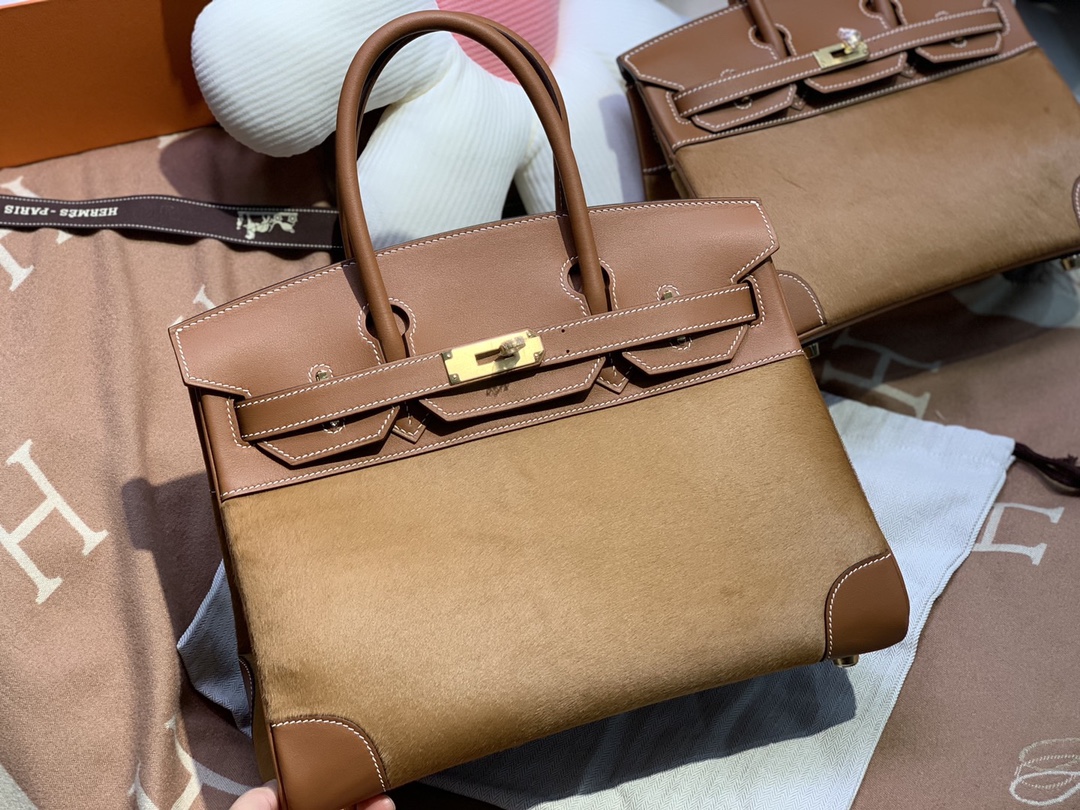birkin30 imported cow hair ➕ golden brown swift full handmade gold buckle