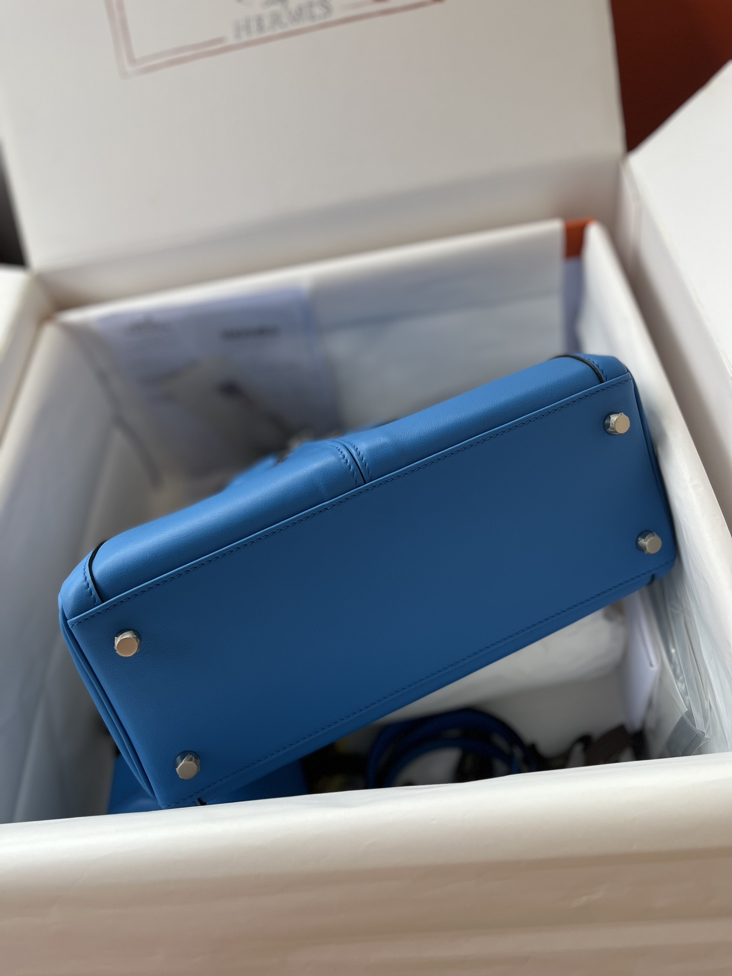 Kelly Lakis 28cm 7T Nixon Blue Silver Buckle Imported swift leather hand-sewn wax thread