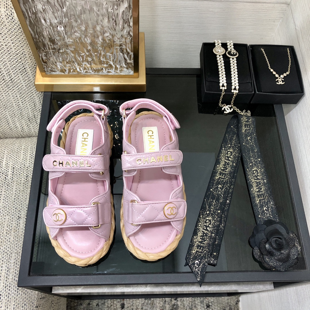 CHANEL 2023 spring and summer latest woven velcro sandals Japan imported woven materials