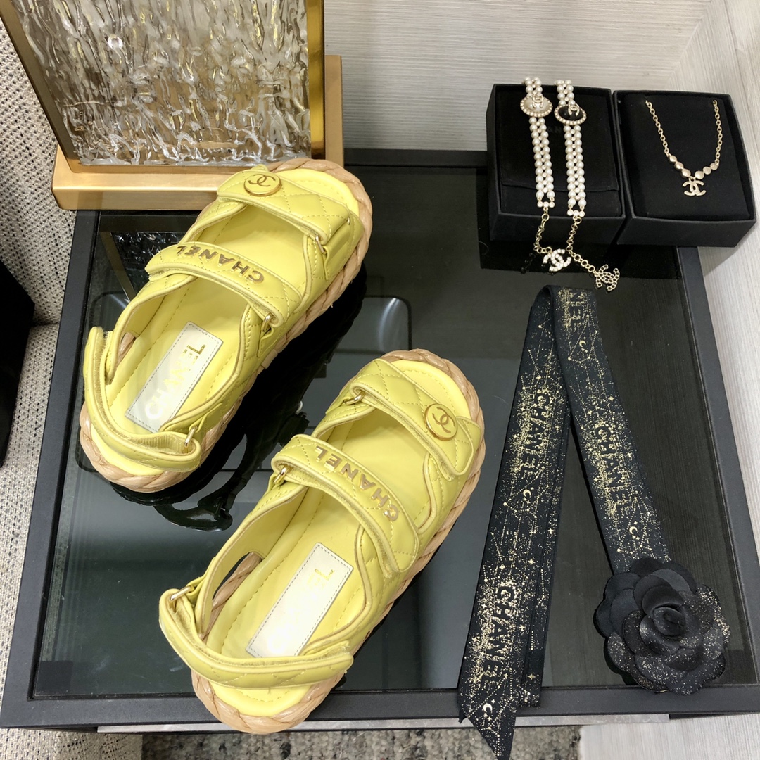 CHANEL 2023 spring and summer latest woven velcro sandals Japan imported woven materials