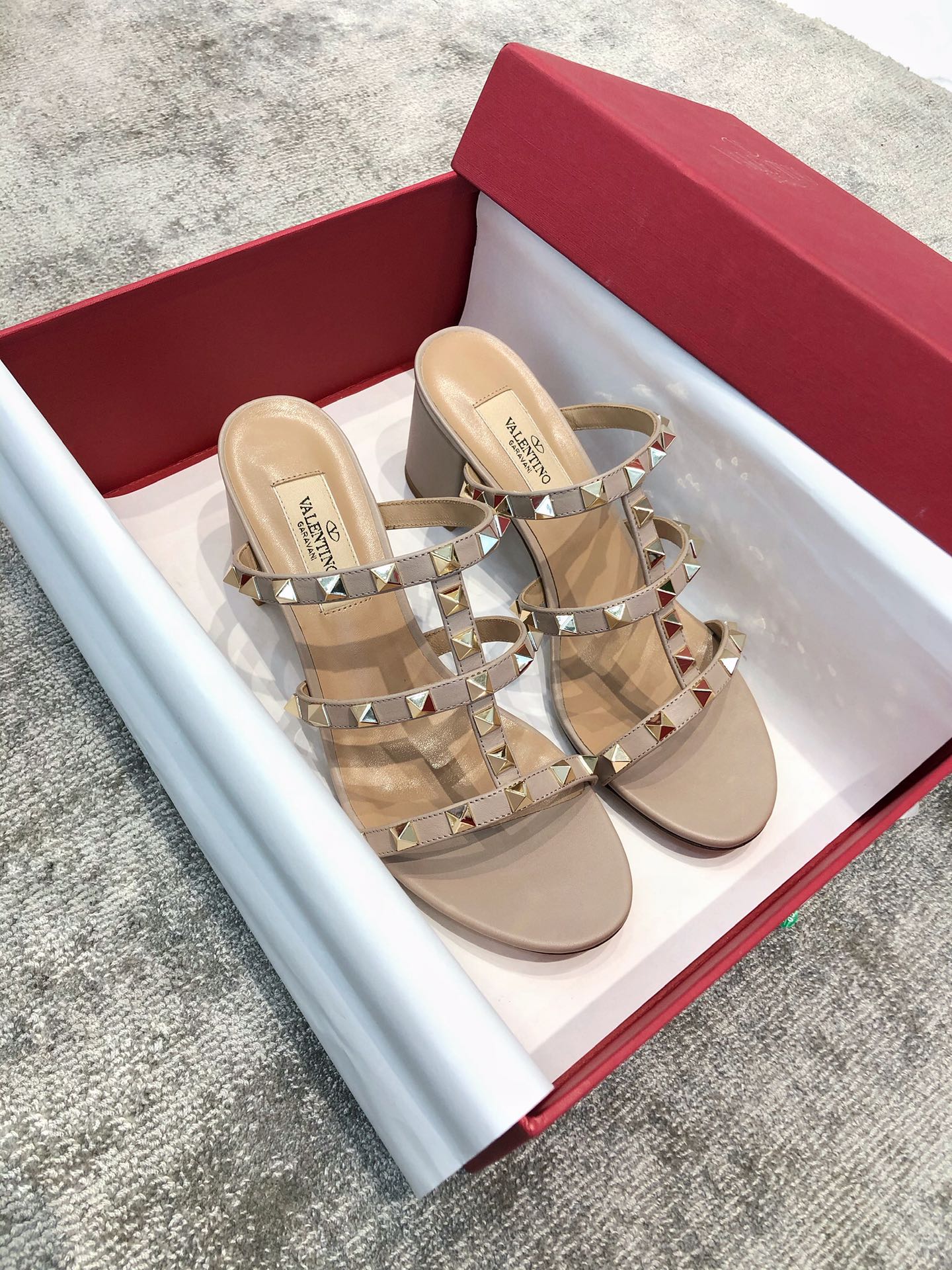 Valentino VT Collection Three Strap Chunky Heel 6cm Nude