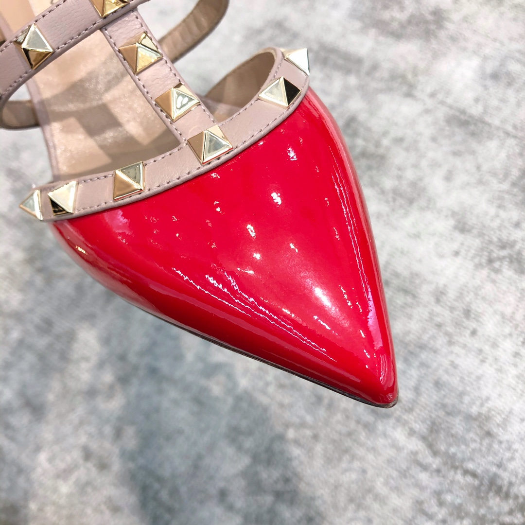 Valentino VT Collection Triple Strap Mid Heel Slipper 6.5CM Patent Leather Red