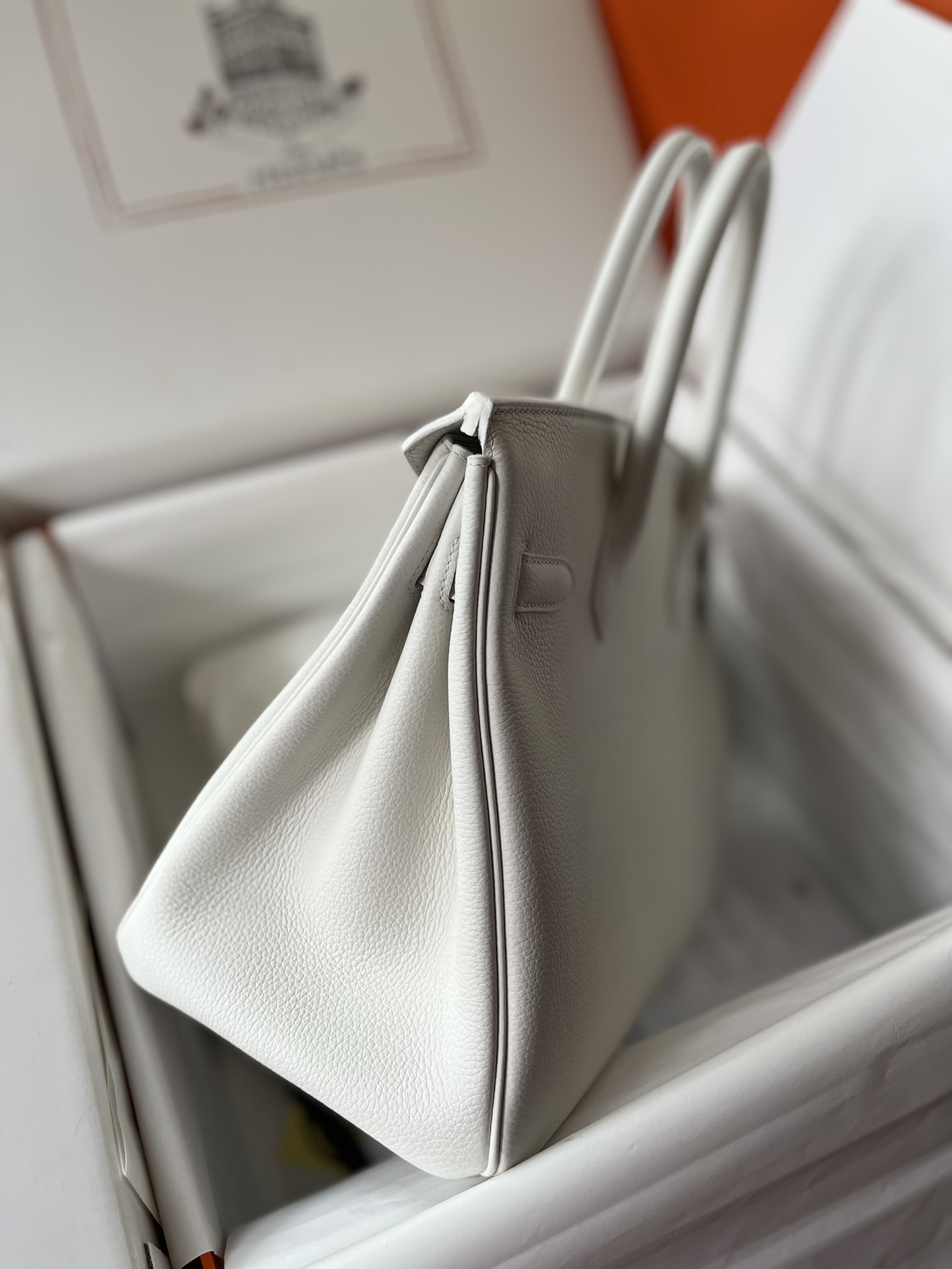 Birkin 30cm original calfskin togo pure white Snow White gold buckle top hand sewn