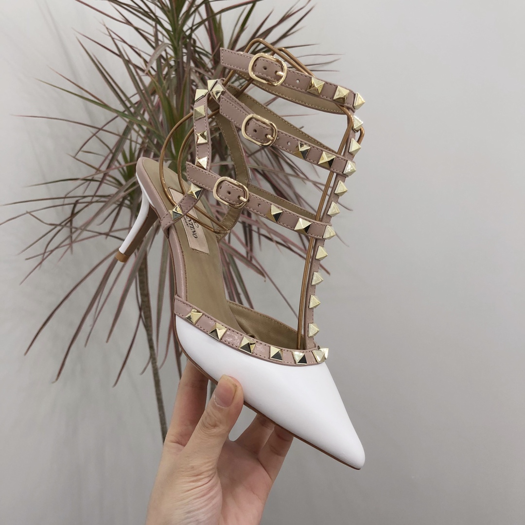 【Valentino】Valentino Valentino top version matte white 3 strap 6.5cm high heels