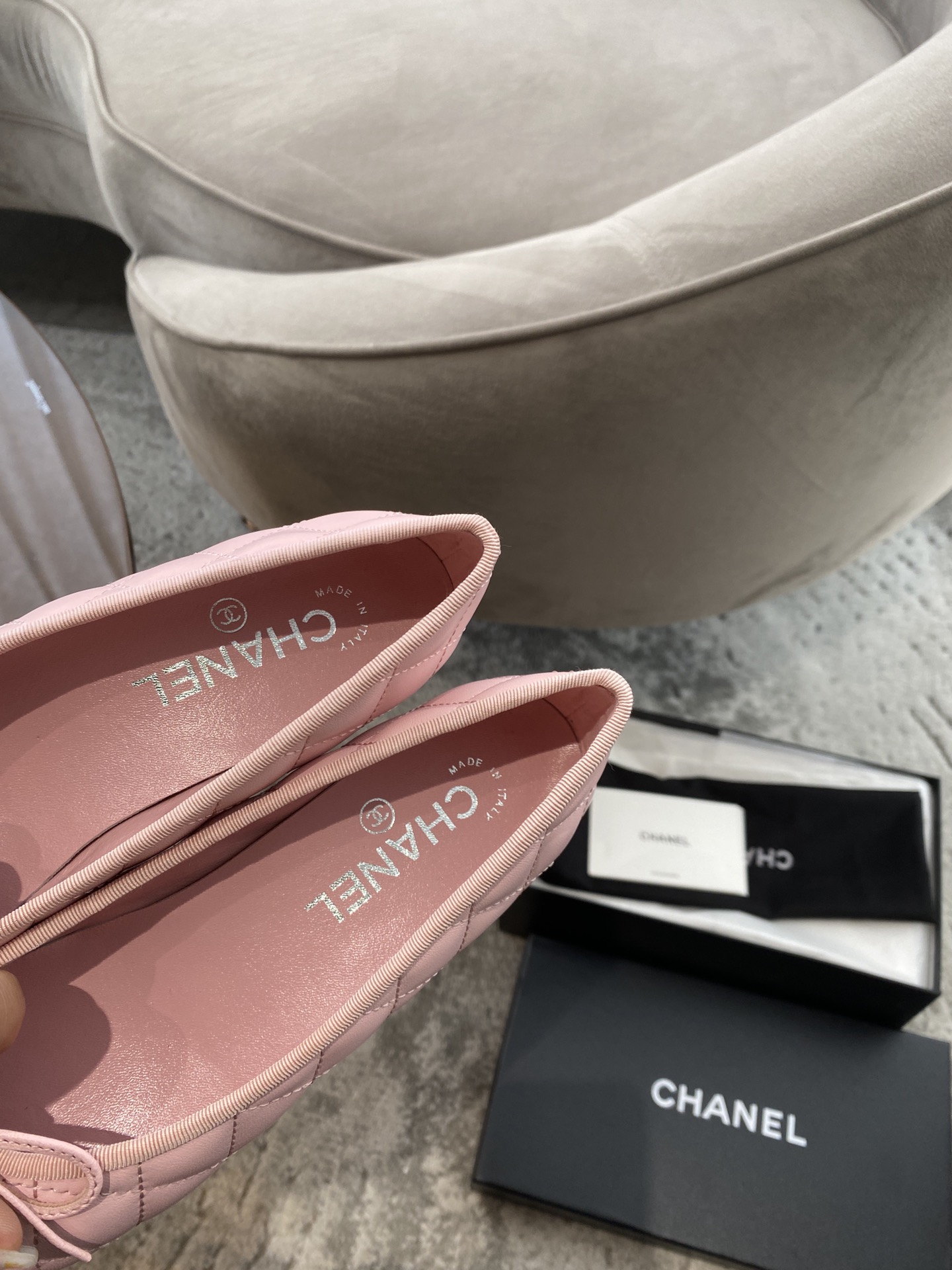 CHANEL ballerinas are timeless classics. Stay elegant Imported water-dyed sheepskin