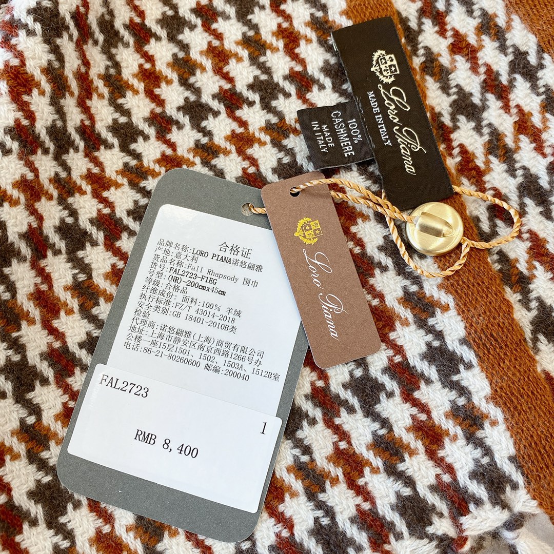 Loro piano houndstooth knitted cashmere scarf brown