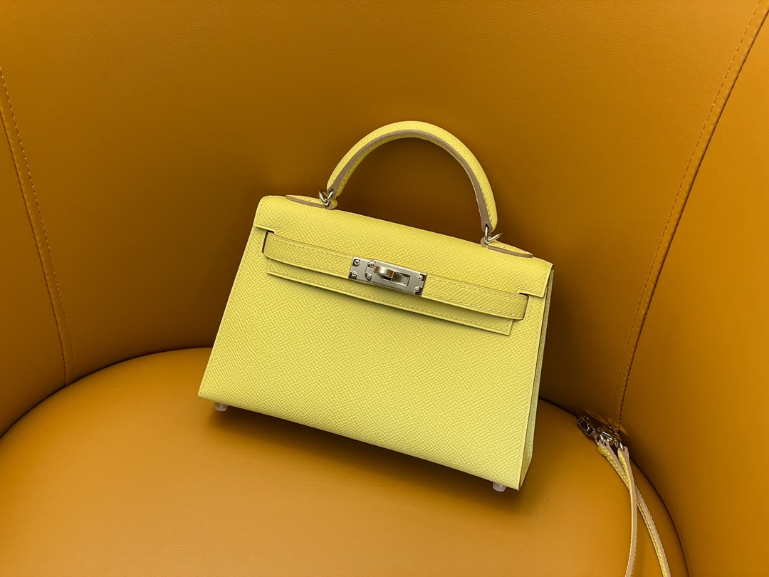 Mini Kelly II Lemon Yellow Epsom Leather Silver Buckle
