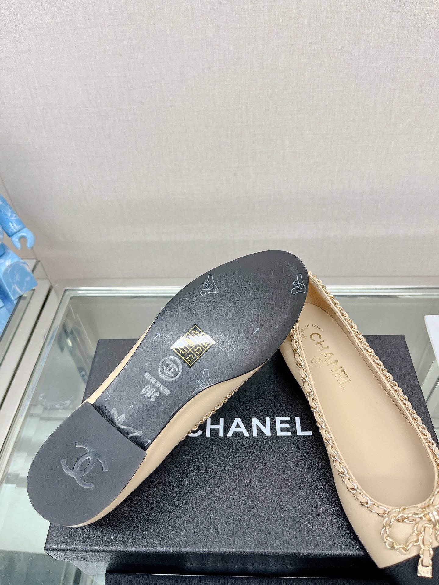 CHANEL 23Ss chain bow flat single shoes imported lambskin sheepskin lining