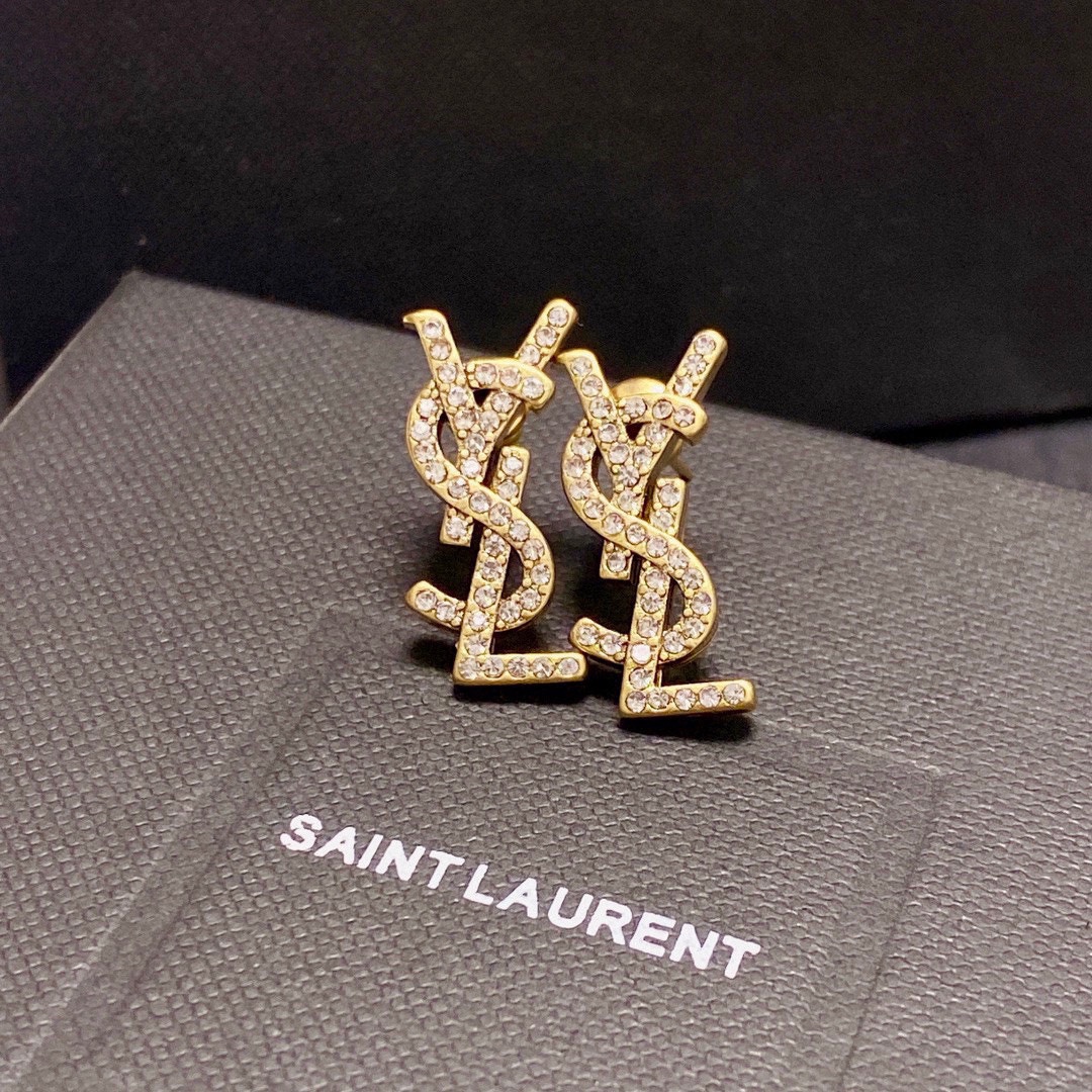 Saint Laurent YSL stud earrings with full diamonds
