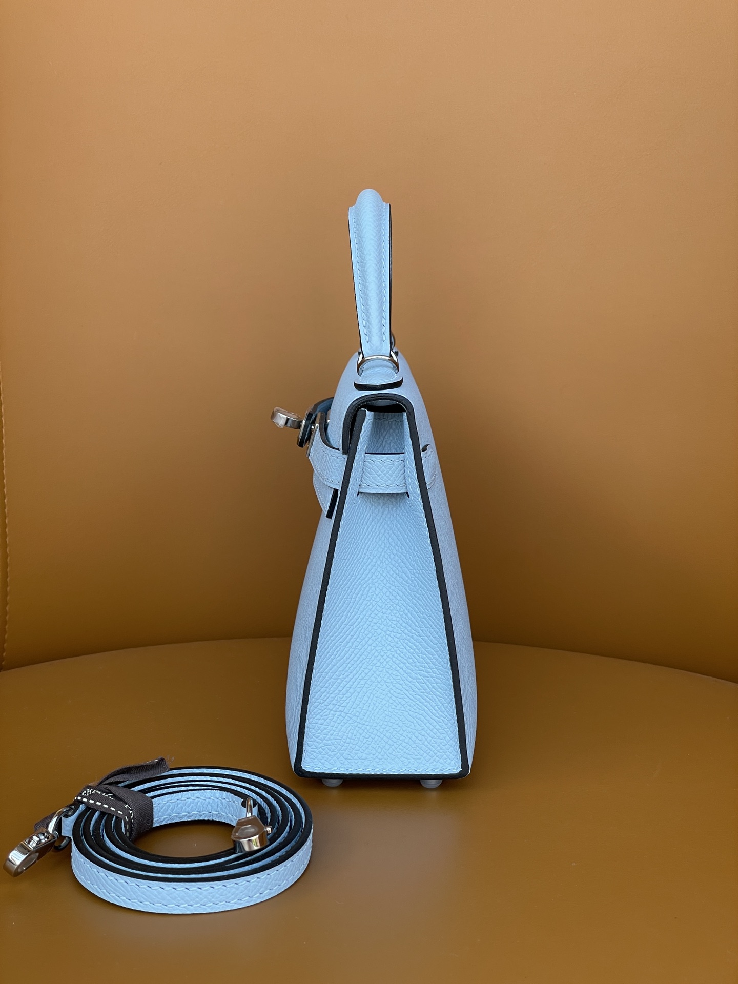 mini Kelly second generation haze blue epsom leather silver buckle