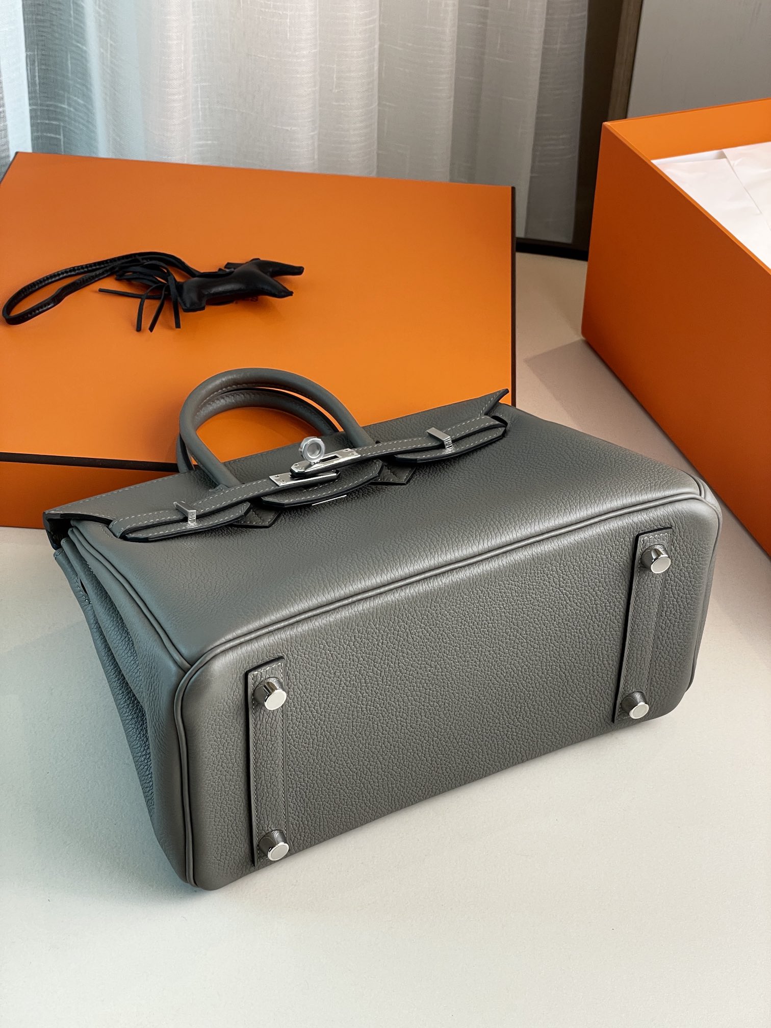 Birkin25 togo Pi Ji Yu Yun Grey Silver Buckle