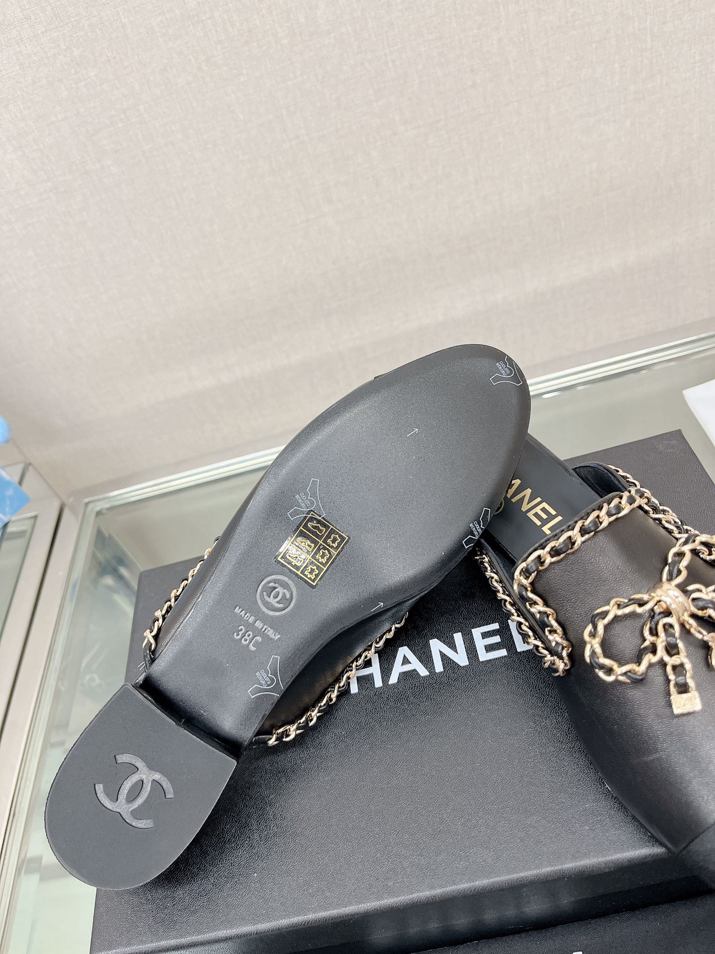 CHANEL 23Ss new chain bow half dragging mule shoes imported lambskin
