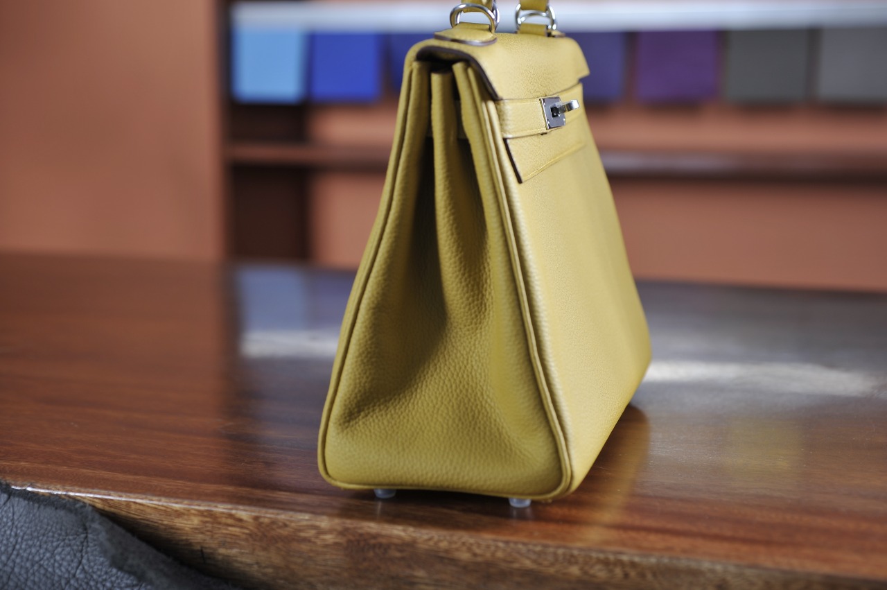 Kelly 28 Inseam Amber Yellow Silver Buckle TOGO Leather