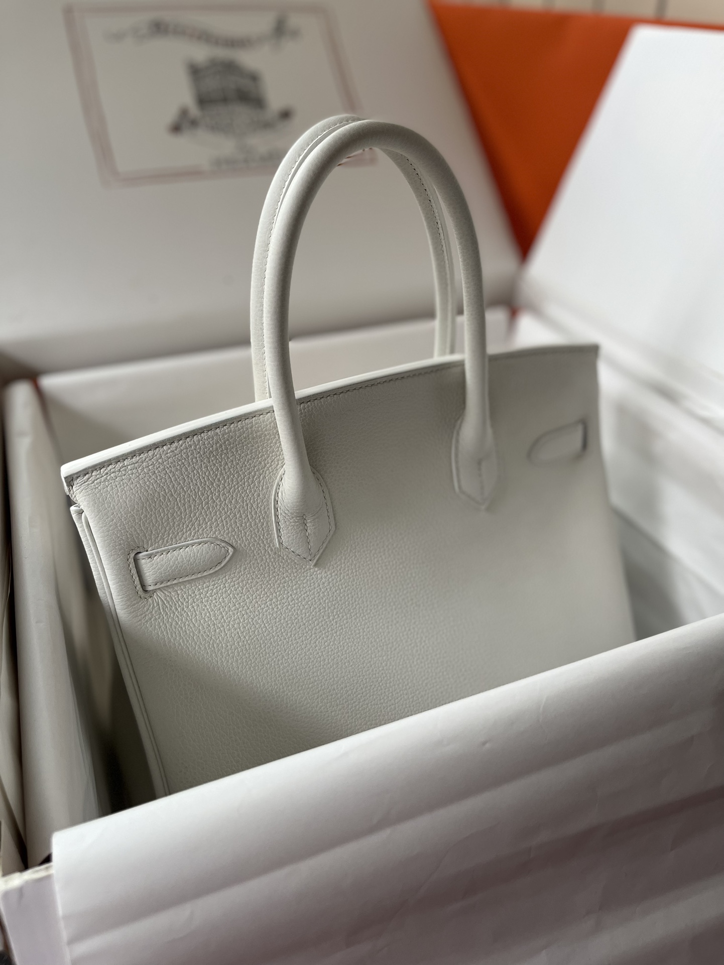 Birkin 30cm original calfskin togo pure white Snow White gold buckle top hand sewn