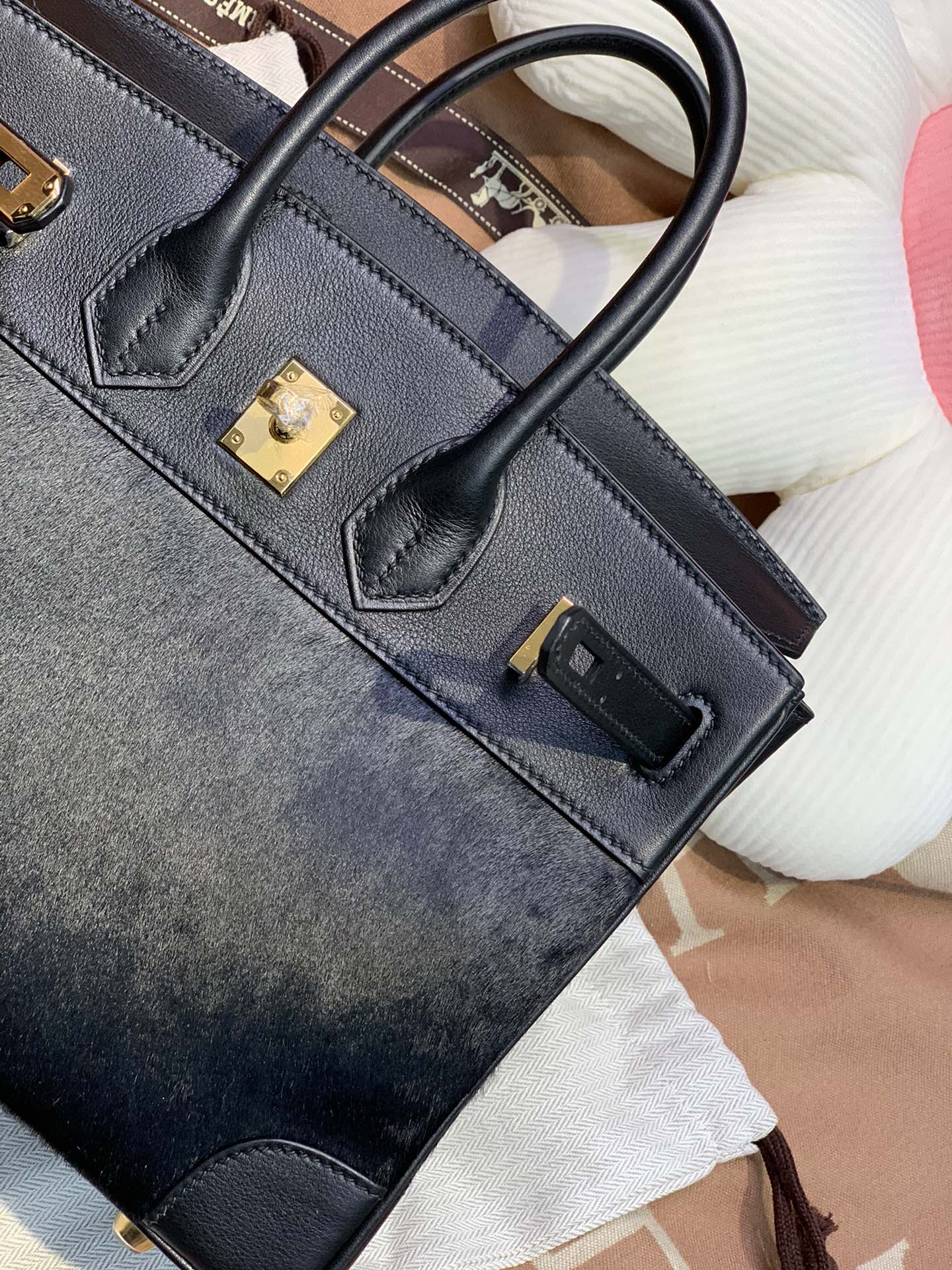 birkin25cm Imported fetal cow hair ➕ Black swift Full handmade gold buckle